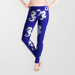 Seahorses (White & Navy Blue Pattern) Leggings