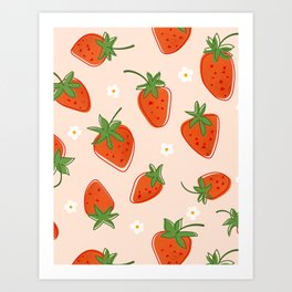 Red Strawberries Pattern Art Print