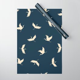 Japanese traditional seamless doodle pattern with flying birds cranes silhouette.  Wrapping Paper