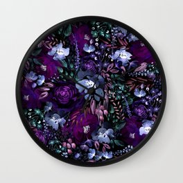 Deep Floral Chaos blue & violet Wall Clock