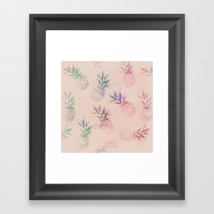 Soft Pastel Pineapple Summe Pattern Framed Art Print