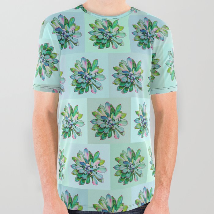 Cactus in Blue Oil painting All Over Graphic Tee