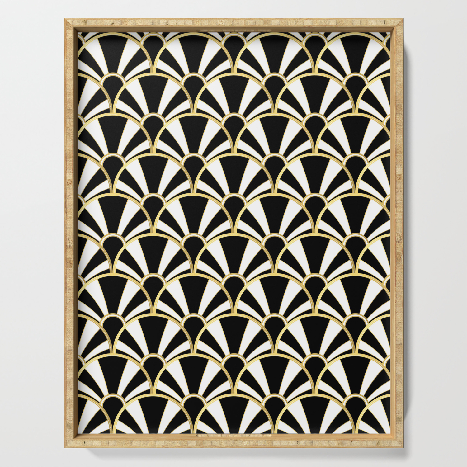 Black White And Gold Classic Art Deco Fan Pattern Serving Tray By