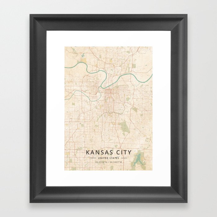 Kansas City, United States - Vintage Map Framed Art Print