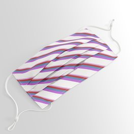 [ Thumbnail: Eye-catching Plum, Red, Blue, Orchid, and White Colored Stripes/Lines Pattern Face Mask ]
