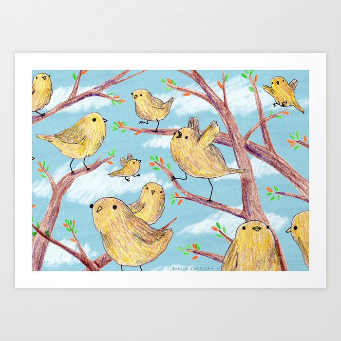 Yellow Birds in a Tree Art Print