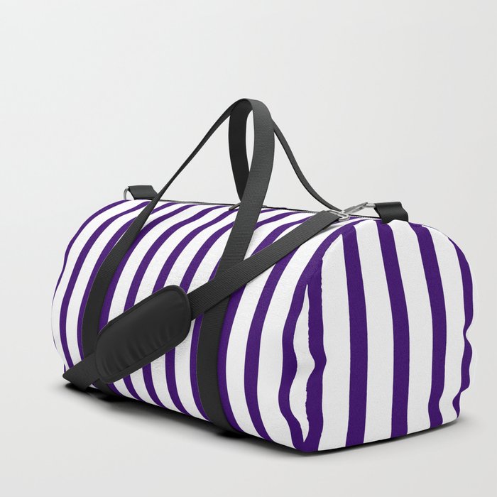 Violet & White Vertical Stripes Duffle Bag