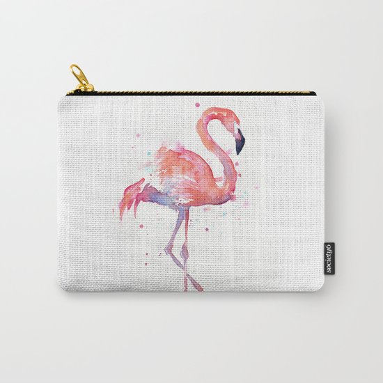 Pink Flamingo Watercolor | Tropical Animals Bird Flamingos Carry-All Pouch