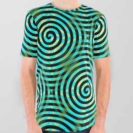 Blue Green Spirals Pattern All Over Graphic Tee