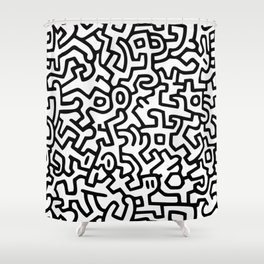Doodles White Bg Homage to Haring pattern Shower Curtain