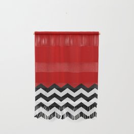 Red Black White Chevron Room w/ Curtains Wall Hanging