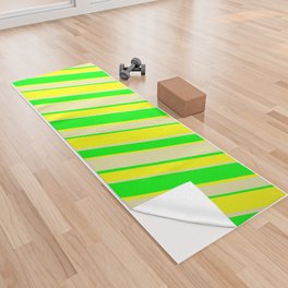 [ Thumbnail: Lime, Yellow, and Pale Goldenrod Colored Striped Pattern Yoga Towel ]