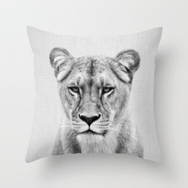 Lioness - Black & White Throw Pillow | Animal, Digital, Nursery, Interior, Black And White, Wild, Lion, Wildlife, Queen, Minimalist 