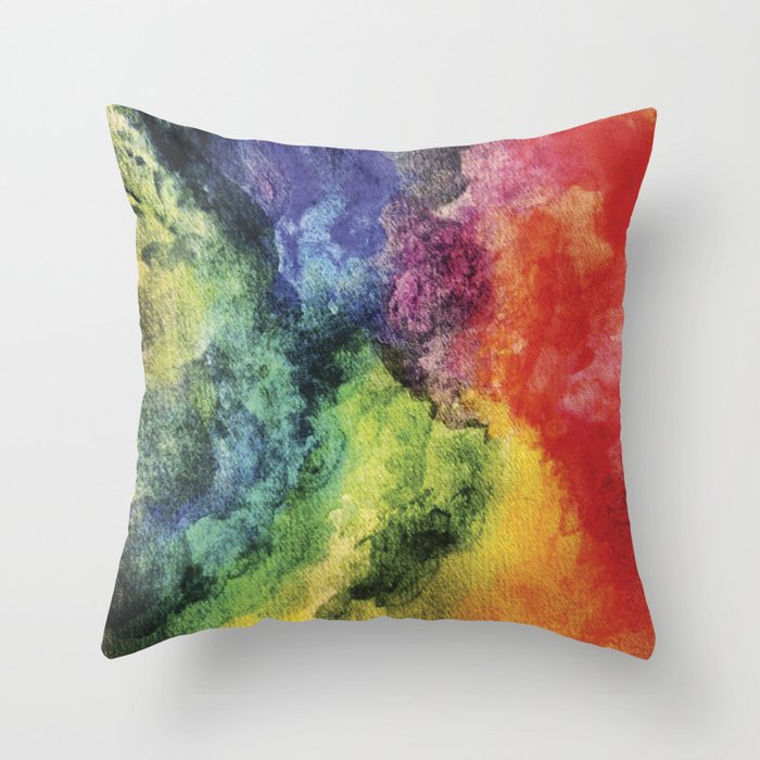 Rainbow Tie Dye Watercolor Throw Pillow