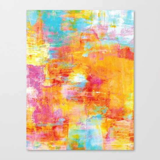 OFF THE GRID Colorful Pastel Neon Abstract Watercolor Acrylic Textural Art Painting Nature Rainbow Canvas Print