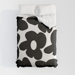 Black Retro Flowers White Background #decor #society6 #buyart Comforter