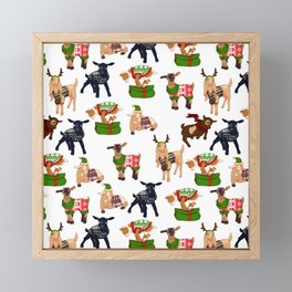 Christmas goats in sweaters repeating seamless pattern Framed Mini Art Print