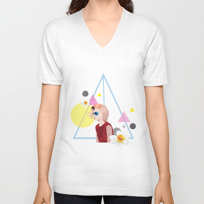 Feminine Geometry V Neck T Shirt