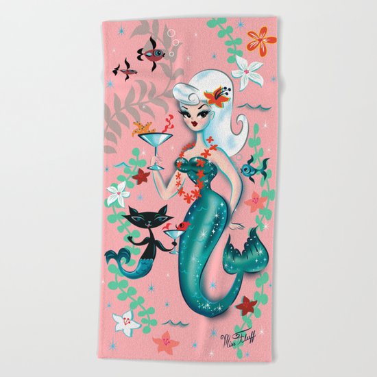 Martini Mermaid Platinum Blonde Beach Towel