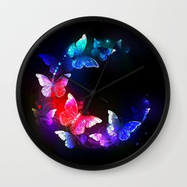 Neon night butterflies Wall Clock