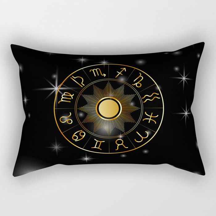 Zodiac astrology circle Golden astrological signs with moon sun and stars  Rectangular Pillow