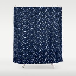 Japanese Blue Wave Seigaiha Indigo Super Moon Ocean Shower Curtain