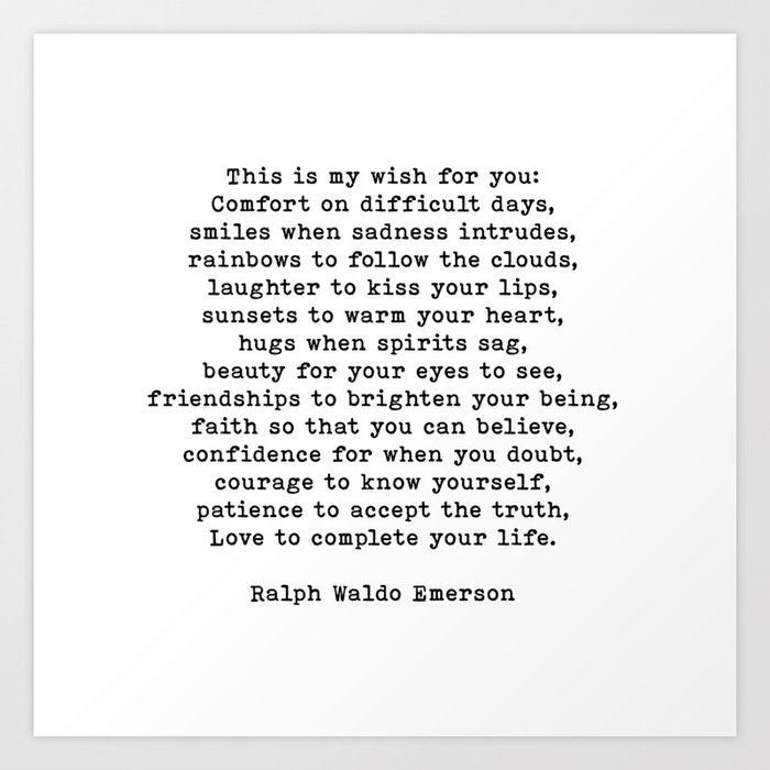 Ralph Waldo Emerson Quote, This Is My Wish For You, Motivational Quote, Art Print