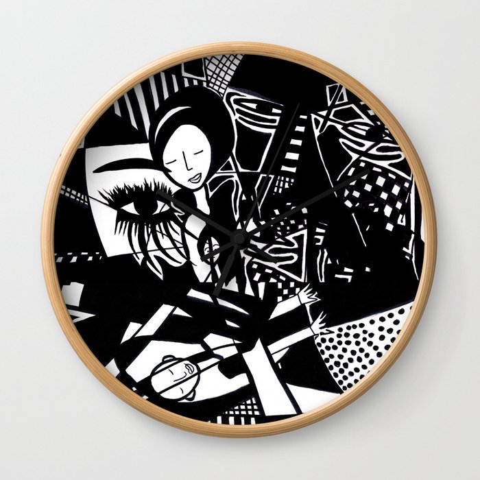 Jazzy Black and White Artwork: 'Jazzy' Wall Clock
