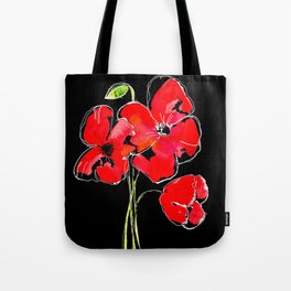 Red Poppies on Black Tote Bag