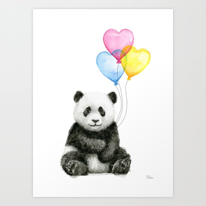 Panda Baby With Heart Shaped Balloons Whimsical Animals Nursery Decor Art Print By Olechka Society6