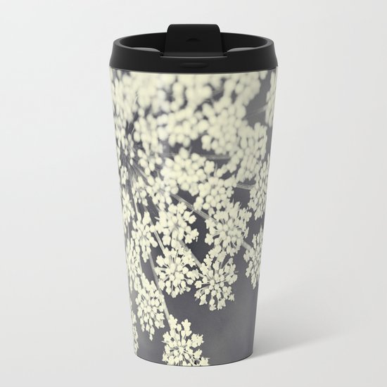 Black and White Queen Annes Lace Travel Mug