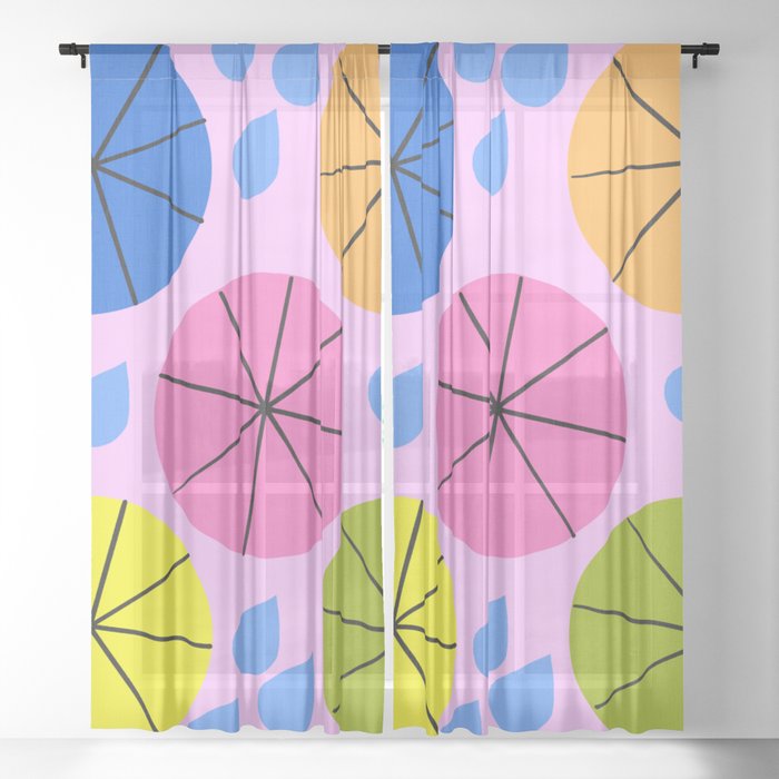 Mid-Century Modern Spring Rainy Day Pink Sheer Curtain