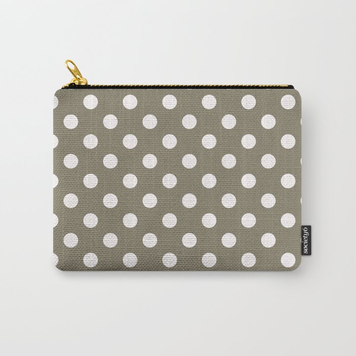 Taupe Brown & White Polka Dots Carry-All Pouch