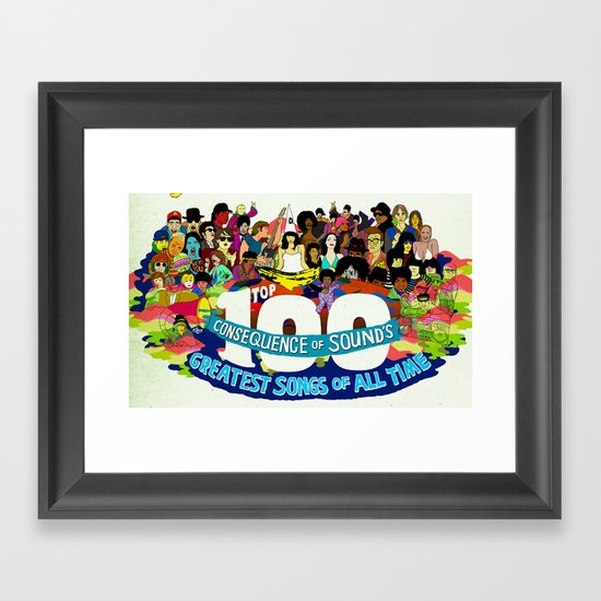 "Top 100 Greatest Songs of All Time" by Steven Fiche Framed Art Print