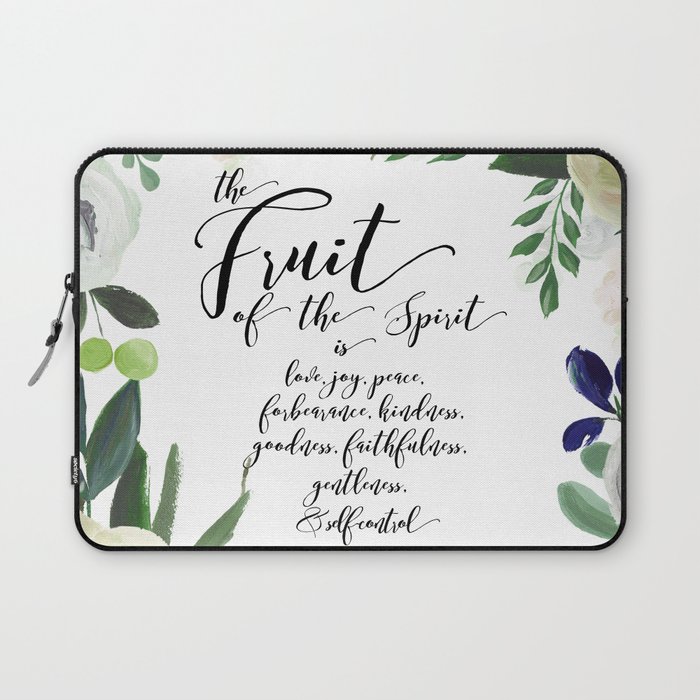 Fruit of the Spirit, navy, ivory, green floral palette Laptop Sleeve
