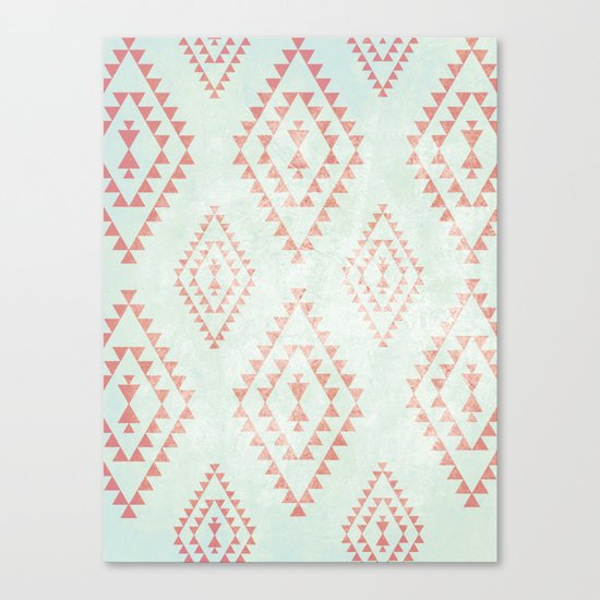 mint & coral tribal pattern Canvas Print