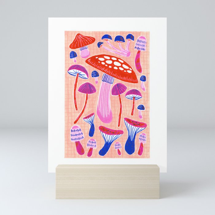 Red and Pink Mushrooms  Mini Art Print