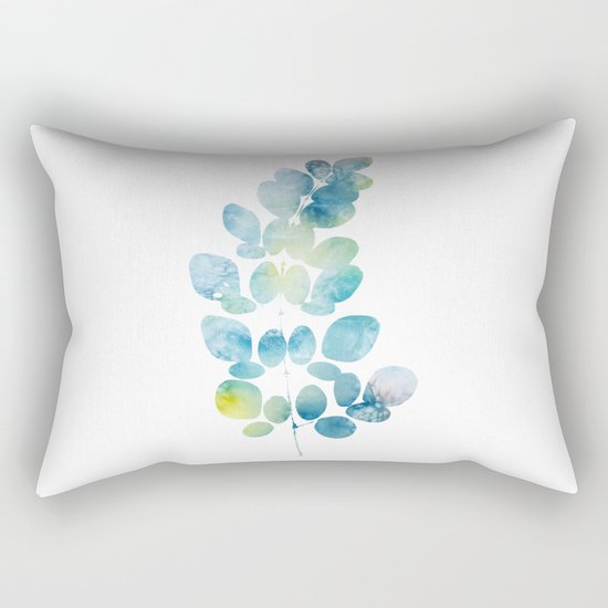 Blue Watercolor Leaves Rectangular Pillow