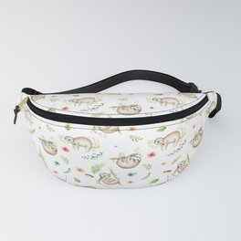 Modern green pink brown watercolor sloth floral pattern Fanny Pack