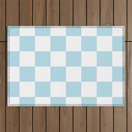 Light Blue & White Checkered Pattern Outdoor Rug