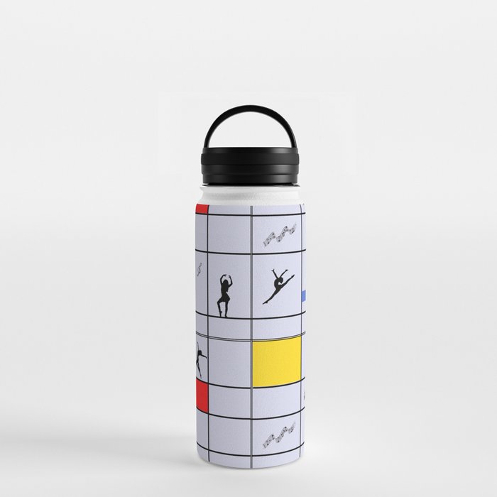 Dancing like Piet Mondrian - Composition with Red, Yellow, and Blue on the light violet background Water Bottle