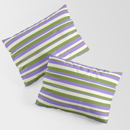 [ Thumbnail: Green, Purple, and Beige Colored Lines Pattern Pillow Sham ]
