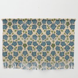 THISTLEDOWN FLORAL in MINT, CHARTREUSE AND DARK BLUE ON SAND Wall Hanging