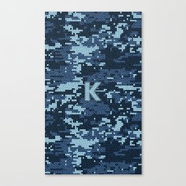 Personalized K Letter on Blue Military Camouflage Air Force Design, Veterans Day Gift / Valentine Gift / Military Anniversary Gift / Army Birthday Gift iPhone Case Canvas Print