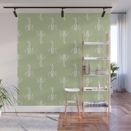 Retro Microphone Pattern on Vintage Sage Green Wall Mural
