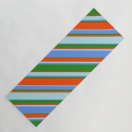 [ Thumbnail: Cornflower Blue, Forest Green, Red, and Powder Blue Colored Lines Pattern Yoga Mat ]