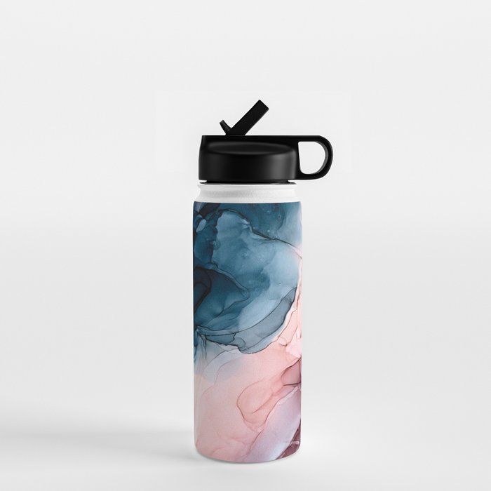 Pastel Plum, Deep Blue, Blush and Gold Abstract Painting Water Bottle