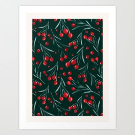 Christmas Berries - Traditional Christmas colors Art Print