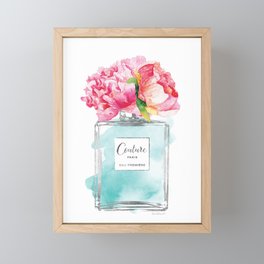 Perfume, watercolor, perfume bottle, with flowers, Teal, Silver, peonies, Fashion illustration Framed Mini Art Print