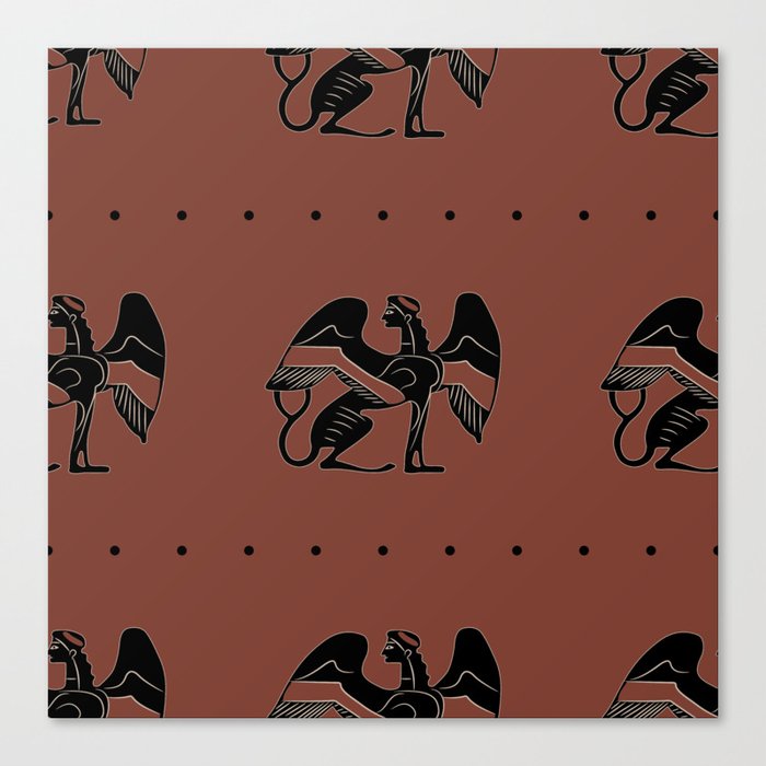Seamless ethnic pattern with fantastic winged sphinxes. Ancient Greek vase painting motif.  Canvas Print